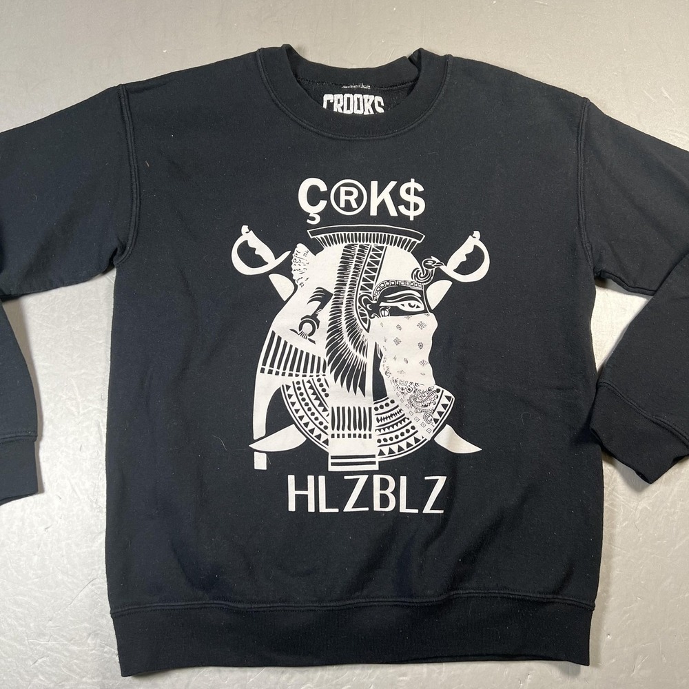 Crooks & Castles x HLZBLZ Sweatshirt Mens Small Black Crewneck Pullover Graphic